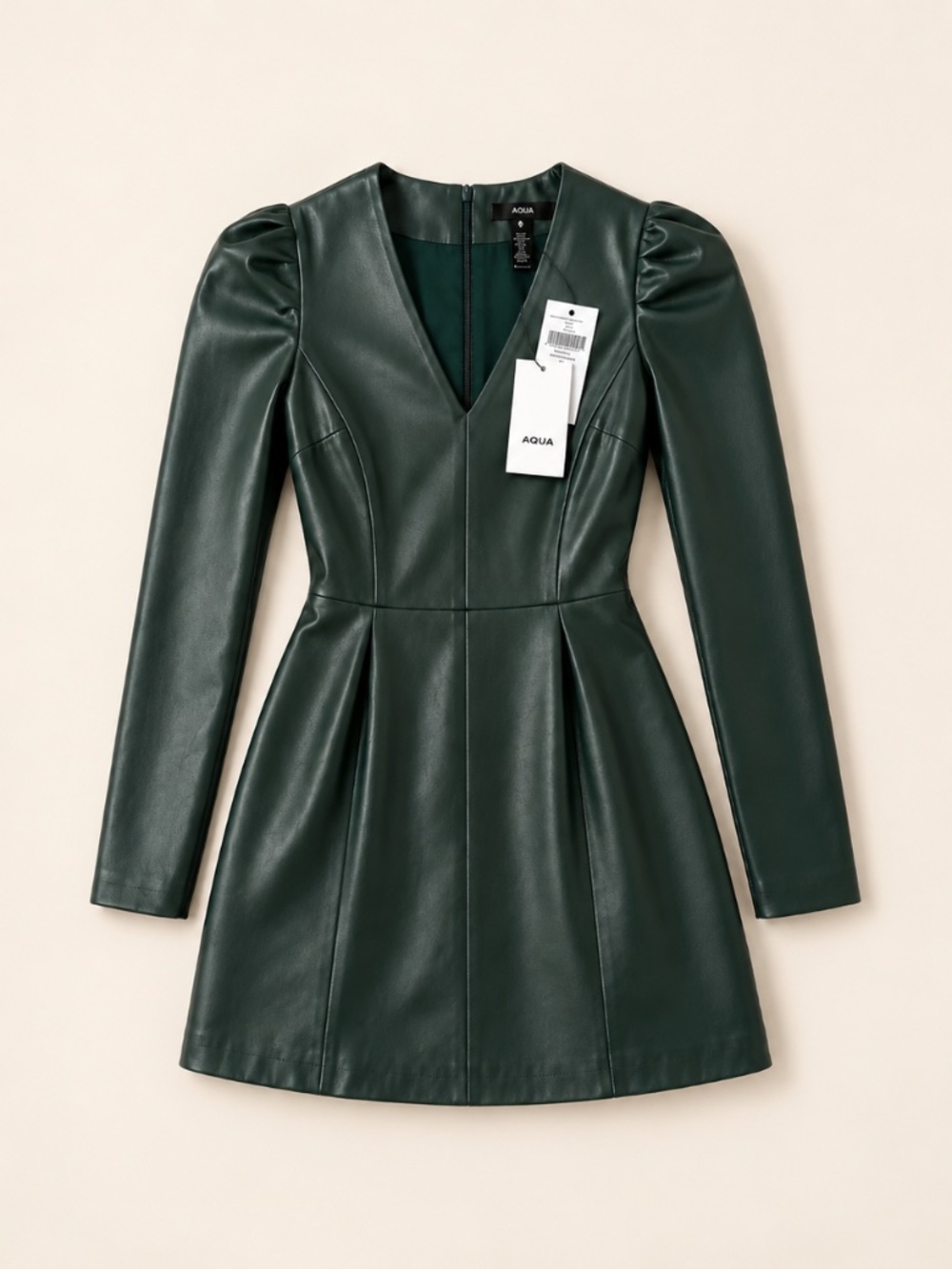 AQUA Faux Leather Puff Sleeve Mini Dress – Size 2 NWT
